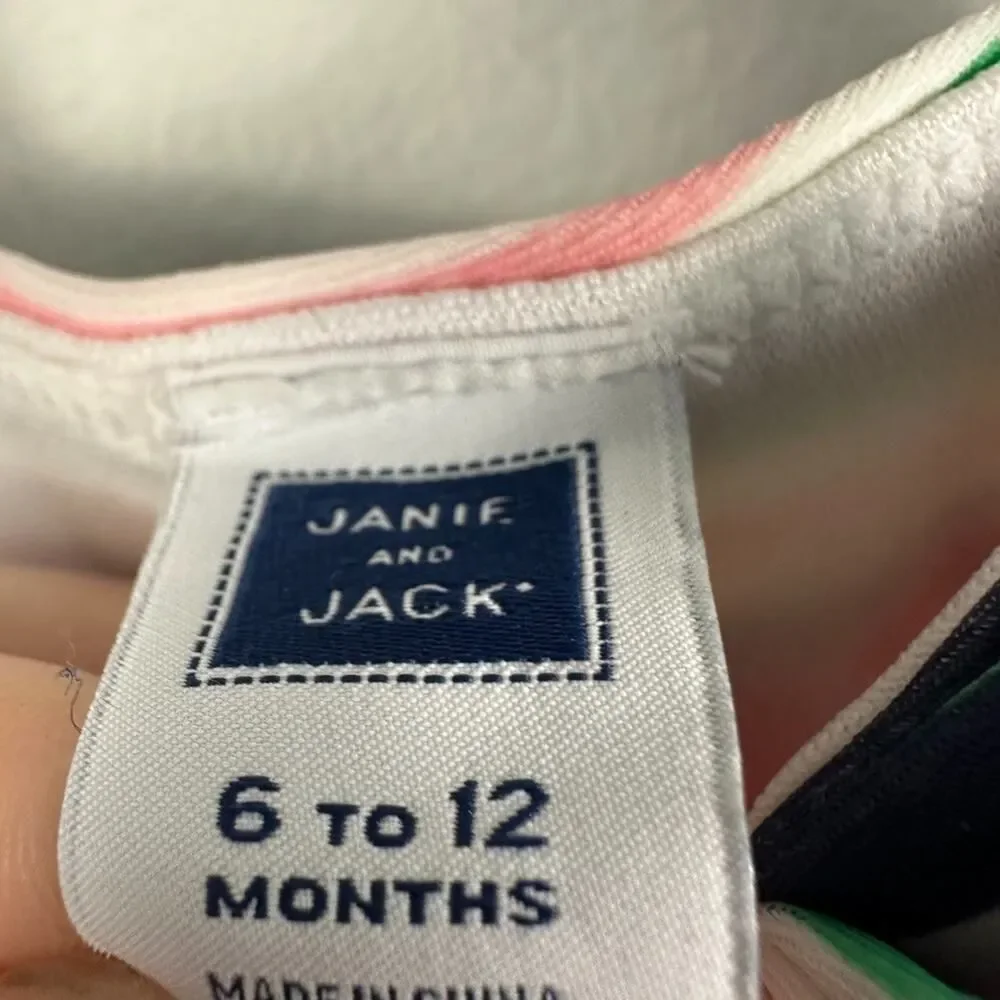 Janie and Jack Girls One Piece Swimsuit Size 6-12 Months Pink Stripe Bow Swim